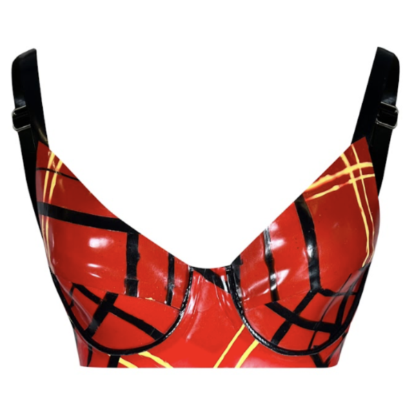 Latex Fashion by Vex A stylish Print Underwire Bra in size 32B, featuring a tartan print with black adjustable shoulder straps.